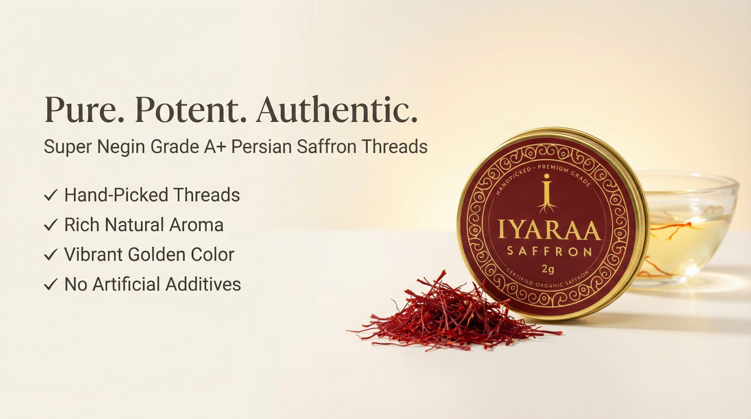 Premium Persian saffron threads – Iyaraa 2g Super Negin Grade A+ pure saffron tin with hand-picked red strands